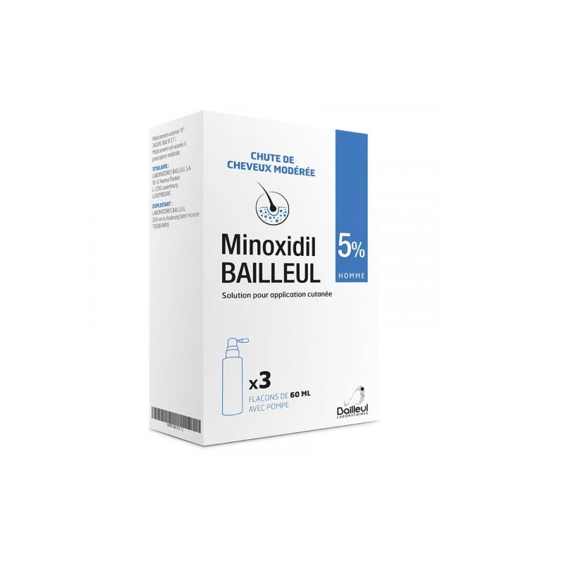 Bailleul Minoxidil 5% solution pour application cutanée - 3x60ml