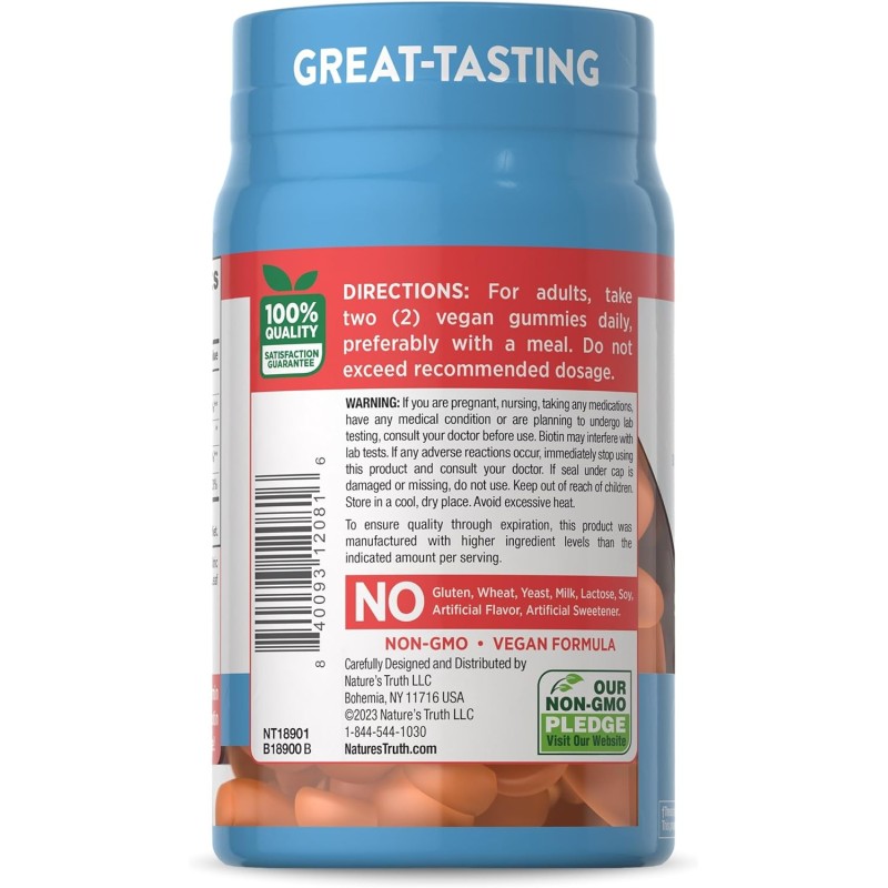 Nature's Truth Biotin 50 Gummies 10000mcg Gluten Free