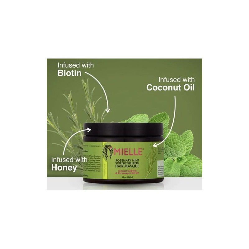 MIELLE ORGANICS Masque croissance capillaire Romarin Menthe poivrée 340g