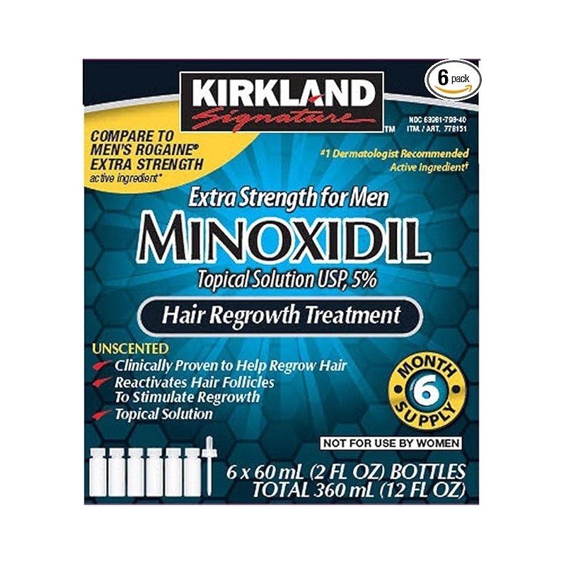 MINOXIDIL 5% Kirkland Signature - 6 Bouteilles de 60ml - 6 mois