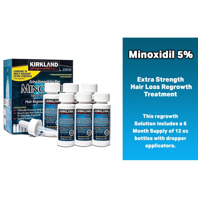 MINOXIDIL 5% Kirkland Signature - 6 Bouteilles de 60ml - 6 mois