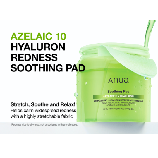 ANUA Azelaic 10 Hyaluron Redness Soothing Pad - Disques apaisants anti-rougeurs