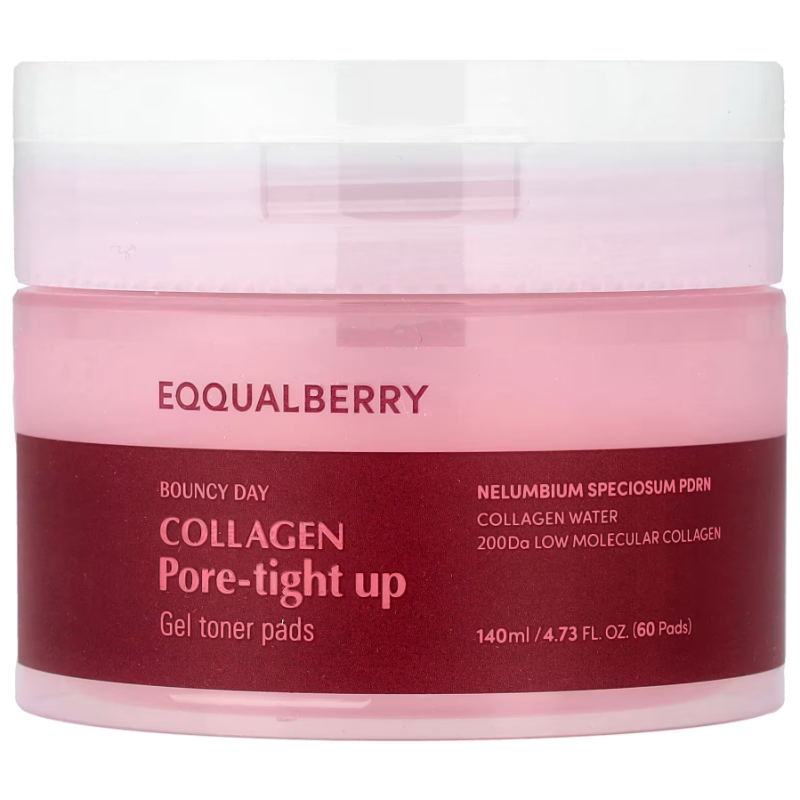 EQQUALBERRY Tampons de gel tonique au collagène pour resserrer les pores 60pads