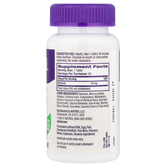 Natrol Melatonin10mg Force maximale Fraise, 60 comprimés