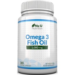 Nu U Nutrition Omega 3 Fish Oil 1000 mg - Huile de poisson Cure d'1 An 365 Gélules